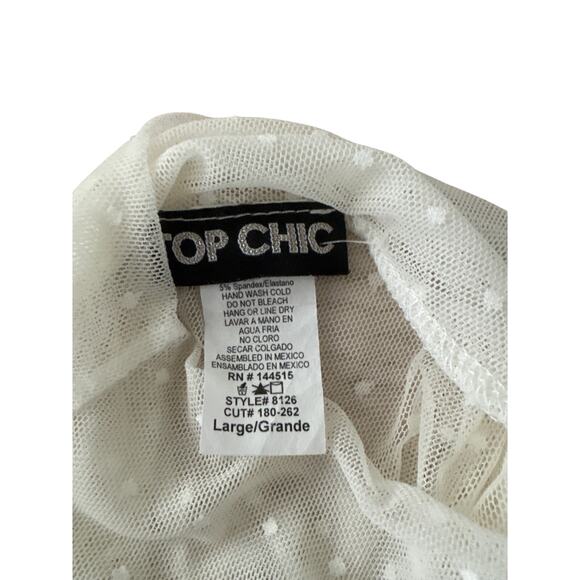 Top Chic Sheer White Mesh Polka Dot Mock Neck Y2K Top - Picture 2 of 3